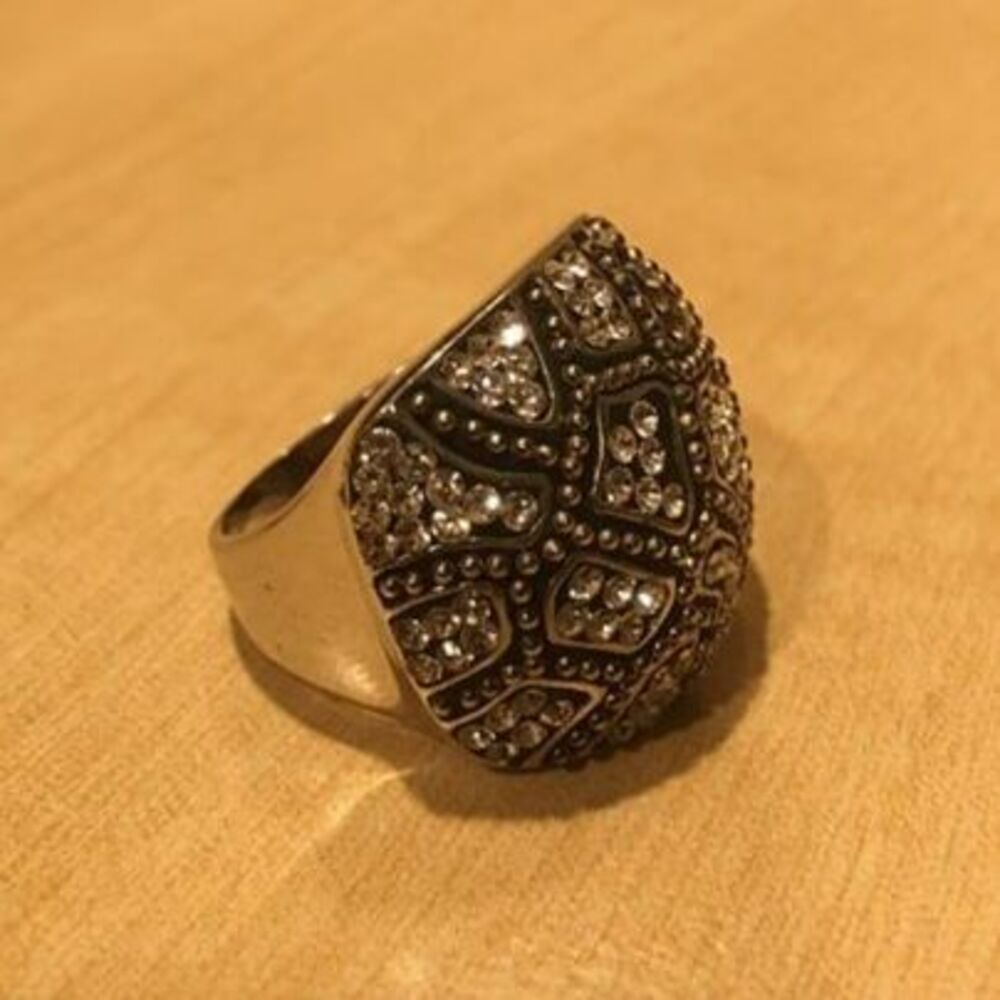 Steel by Design Stainless Steel Leopard Print Pave Crystal Dome Ring Size 10